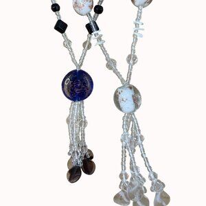 Handcrafted Glass Bead & Crystal Long Tassel Necklaces With Intricate Designs